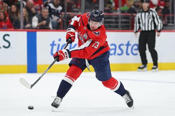 Český útočník ve službách Washingtonu Capitals Jakub Vrána střílí na branku soupeře.